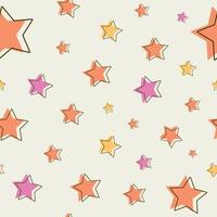 Seamless pattern with orange, pink and yellow stars on a light background