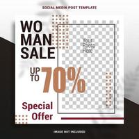 Woman sale social media post template square banner for branding and promotion of clothing, fashion, automotive, finance, and other business products. vector