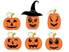 calabaza naranja con sonrisa y sombrero de bruja para su diseño para la fiesta de halloween sobre fondo blanco. ilustración vectorial vector