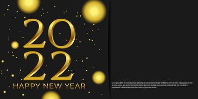 Feliz año nuevo 2022.Diseño de fondo oscuro con elementos dorados brillantes.