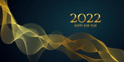 Happy new year 2022. Dark background design in golden wavy lines vector