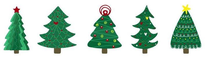 Christmas tree. Symbol of the New Year. Set of fir tree and pines vector illustration isolated.