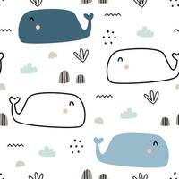 seamless pattern of blue whale Cute Animal Cartoon Backgrounds For Print, Wallpapers, Clothing, Textiles, Vector Illustrations