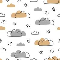 Cute seamless pattern for kids sky background with clouds Cartoon hand drawn design. Use for printing, wallpaper, gift wrapping, textiles, vector illustrations.
