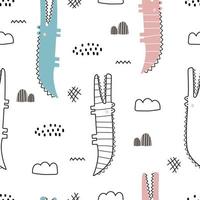 Cartoon animal background for kids Seamless pattern features colorful crocodiles. Hand drawn design in children's style. Used for printing, wallpaper, decoration, textiles. vector illustration