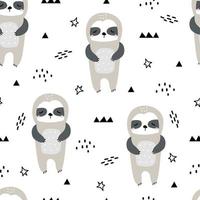 Cartoon animal background for kids seamless pattern with sloths Kids styles hand drawn design, used for fabrics, textiles, decorative wallpaper prints. vector illustration