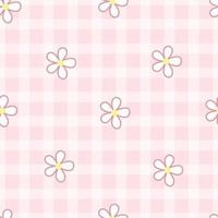 plaid pattern with flowers pink and white seamless vector pattern Designs for prints, wallpaper, textiles, tablecloths, checkered backgrounds.
