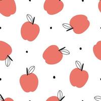 Red apple seamless pattern hand drawn design fruit background in cartoon style Used for printing, wallpaper, decoration, textile clothing pattern. vector illustration