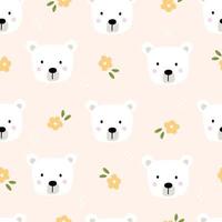 Cartoon animal background for kids bears face with flowers hand drawn seamless vector pattern in children's style Used for printing, wallpaper, decoration, fabric, textile.