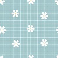 Seamless Plaid repeat vector pattern with blue and white flowers. Design for publications, gift wrap, textiles, checkered backgrounds for tablecloths.