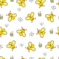 Cute seamless pattern for kids. cartoon animal with bee and flower background Children's style hand-drawn design. Use for print, wallpaper, gift wrapping, textiles, vector illustrations.