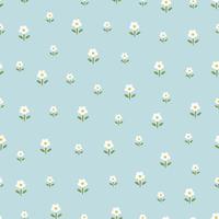Seamless pattern small flower background randomly placed on blue background hand drawn design in cartoon style Used for prints, wallpapers, fabrics, textiles Vector illustration.
