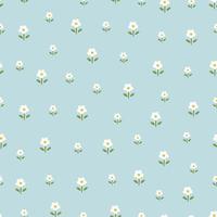 Seamless pattern small flower background randomly placed on blue background hand drawn design in cartoon style Used for prints, wallpapers, fabrics, textiles Vector illustration.