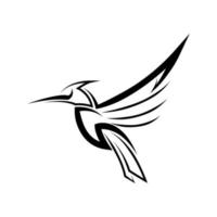Ilustración de vector de arte de línea negra sobre un fondo blanco de colibrí volador.