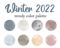 Winter 2022 fashion trendy color palette. Design color trend of winter season. Modern watercolor round textured swatch set. Vector illustration isolated on white background.