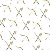 Seamless pattern with a medieval sword, a battle ax, a bow and an arrow on white background vector