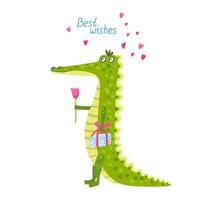 Greeting card with a cute crocodile vector
