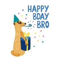 Happy Birthday bro greeting card with a funny meerkat vector