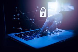 Cyber security protection of the Internet computer system is a concept. Hackers use digital technology. photo