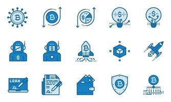 Financial Industry Line Icons Blue line, Robot , Wallet, Startup vector