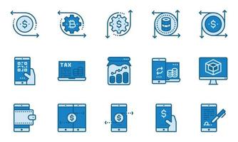 Financial Industry Line Icons Blue line, Banking, Bitcoin, Payment vector