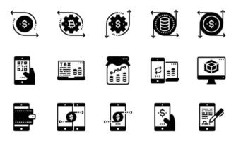 Financial Industry Line Icons Solid , Banking, Bitcoin, Payment vector