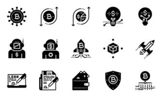 iconos de línea de la industria financiera sólido, robot, billetera, puesta en marcha vector