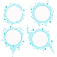 Cartoon soap bubbles frame. Blue foam suds isolated on white background. Vector set. Place for text