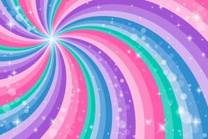 Rainbow swirl background with stars. Radial gradient rainbow of twisted spiral. Vector illustration.