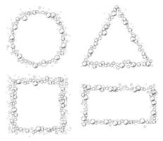 Geometric frames made of foam bubbles. Set of vector illustrations isolated on white background