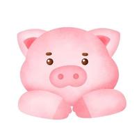 Hand drawn watercolor cute pig for greeting card. vector