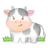 Hand drawn watercolor cute cow character. vector