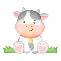 Hand drawn watercolor cute cow character. vector