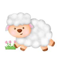 Hand drawn watercolor cute sheep character. vector