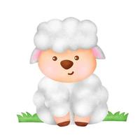 Hand drawn watercolor cute sheep character. vector