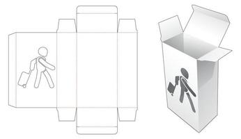 Cardboard box with travelling man window die cut template vector