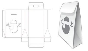 Cardboard bag packaging box with snowman window die cut template vector