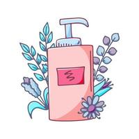 Cosmetic for cleansing the skin. Bottle isolated on white background. Vector illustration in hand drawn style. Beauty concept with cleansing oil.