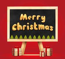 Merry christmas and christmas tree and present on Blackboard photo