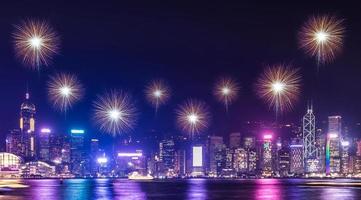 Firework over cityscape photo