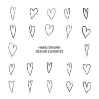 Vector modern set with hand drawn doodle illustrations of heart. Use it as as elements for design greeting cards , poster, card, packaging paper design for Valentine day