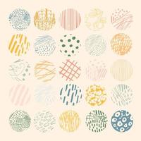 Vector hand drawn set with round isolated abstract colorful patterns or backgrounds. Various doodle shapes for highlight covers, posters, social media Icons templates.