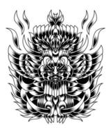 Artwork Illustration Abstract Creature With Engraving Line Art vector