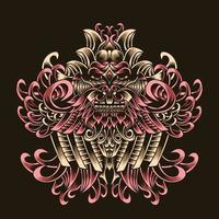 Artwork Illustration Abstract Creature With Engraving vector