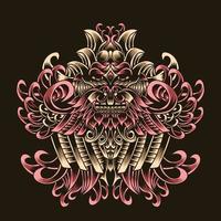 Artwork Illustration Abstract Creature With Engraving vector