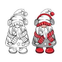 A hand-drawn gnome for New Year or Christmas. The Scandinavian gnome isolated on the white background. Vintage vector illustration.