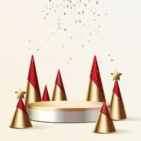 Christmas and new year 3D scene, podium for product display in white background. vector