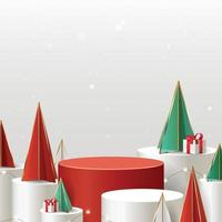 Christmas and new year 3D scene, podium for product display in white background. vector