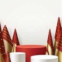 Christmas and new year 3D scene, podium for product display in white background. vector