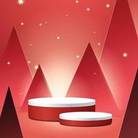 Christmas and new year 3D scene, podium for product display in red background. vector